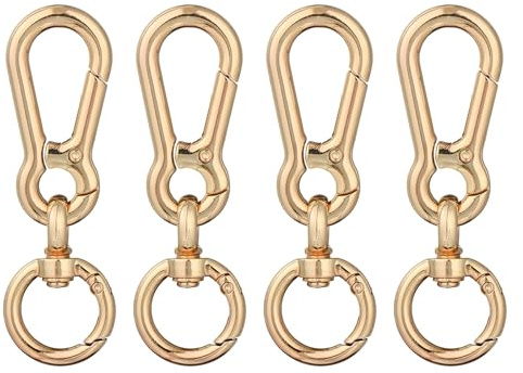 4-delad karbinhake, liten karbinhake, karbinhake, karbinhake, nyckelring/nyckelring/nyckelring/nyckelhållare i metall för att hänga i ryggsäcken, bilnycklar, Klart guld, 78 x 17 mm
