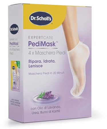 Dr. Scholl's Maschera Piedi con Olio di Lavanda per Talloni Screpolati, Piedi Più Morbidi e Lisci In 20 Minuti, Calzini Idratanti di Facile Utilizzo, Calzino e Confezione Riciclabili, 4 Paio