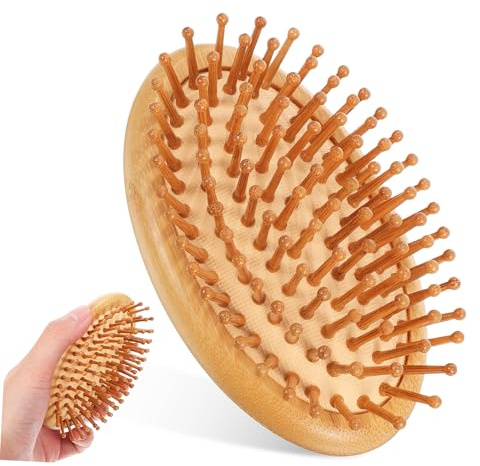 EXQUIMEUBLE Brosse à Cheveux Bambou Avec Massage Scalp Démêlante Portable Et Antistatique Pour Types De Cheveux