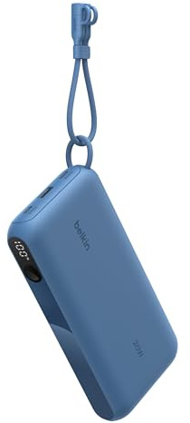 Belkin Batería Externa USB-C de 20 000 mAh, Power Bank con 2 Puertos USB Tipo C y 1 Puerto USB-A, Pantalla Digital, 20 W para iPhone 16 Series, Samsung Galaxy S25, Pixel 9, iPad y Otros, Azul