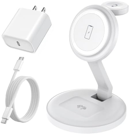 Charging Station for Apple Magnetic Wireless iPhone Mag-Safe Charger,15W 3in1 Foldable Wireless Dock Fast MagSafe Charger Stand for iPhone 17 Pro Max/16 Plus/16 ProMax/15/14/13,Apple Watch,AirPods Pro