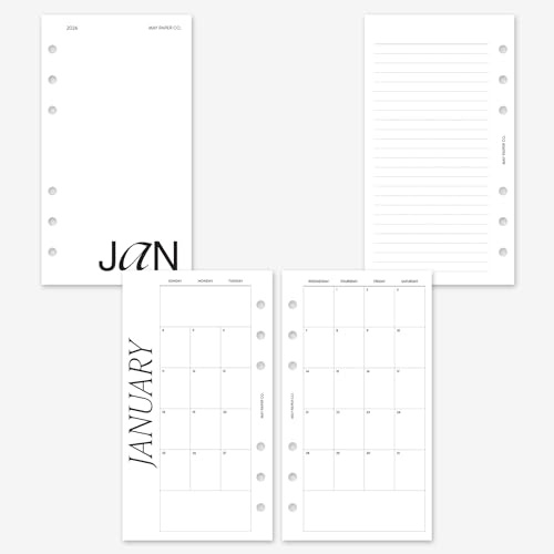 MAY PAPER CO. 2026 Personal Classic Monthly Planner Refill, Month on Two Page Planner Insert for Personal Filofax and LV MM 6 ringed Agenda 3.75 x 6.75 (Separable Months, Sunday Start)