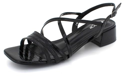 AARZ LONDON Womens Strappy Block Heel Sandals Elegant Open-Toe Evening Wedding Party Prom Ladies Comfortable Black Shoes Size 5 UK 38 EU