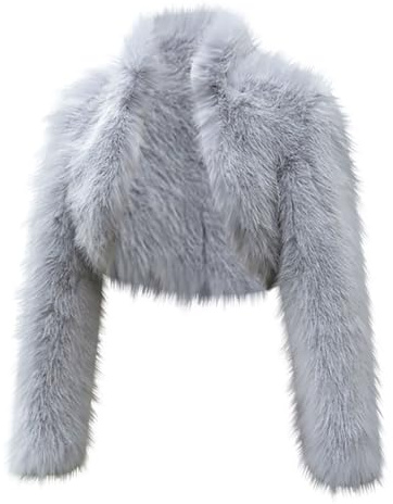 ANHATUIV Womens Faux Fur Coat Cropped Fleece Jacket Women V Neck Long Sleeve Plush Fluffy Coat Outwear Evening Shrug for Dress Wedding Gown Fuzzy Formal Faux Fur Bolero Jacket