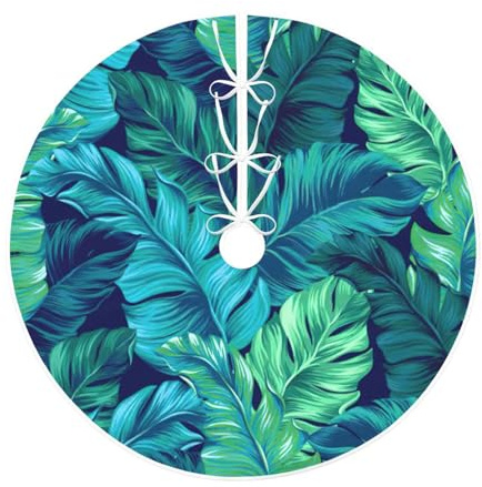 Falda de árbol de Navidad con estampado de hojas de palma tropicales, decoración de Navidad, para fiestas de invierno y Año Nuevo.