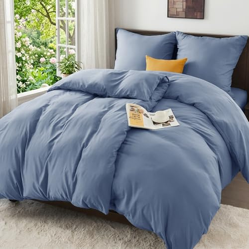 Vielit Mikrofibersängkläder 135 x 200 4 delar, ultramjuka Öko-Tex sängklädesset – 2 x påslakan 135 x 200 2 x örngott 80 x 80 alla med dragkedja, sängkläder och sängkläder blå