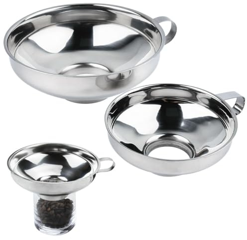 2-pack rostfritt stål sylttratt bred öppning Ø 38 mm & Ø 54 mm påfyllningstratt – sylt tratt konserveringstratt, högglanspolerad rostfri med handtag för sylt, kryddor, olja, bönor fyllning
