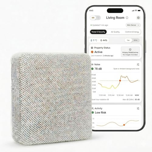Dispositivo de Monitorización de Ruido para Airbnb | Sensor de Ruido y Ocupación | Monitor Interior de Ruido | Detector de Ruido Privacidad Segura para Alquileres, Oficinas y Hogares