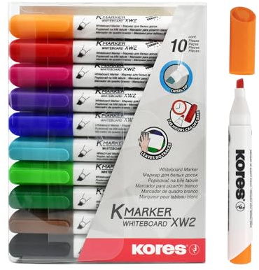 Kores - K-Marker XW2: Bunte Whiteboard Marker mit Keilspitze, trocken abwischbar und nahezu geruchslose Tinte, Schul- und Bürobedarf, Set aus 10 Sortierten Farben