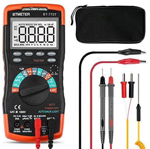 BTMETER BT-770T Multimetro Digital Profesional, Polimetro Autorango con Valor Real 6000 Cuentas para Medir CA/CC Corriente y Tensión，Capacitancia，Continuidad，Resistencia，NCV，Diodo，Batería, Temperatura