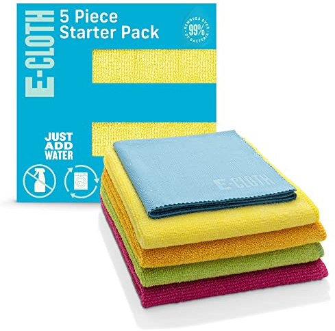 E-Cloth Paquete de Inicio de paño de Microfibra, paños de Limpieza de Microfibra Reutilizables, garantía de 300 Lavado, Colores Surtidos, Juego de 5 paños