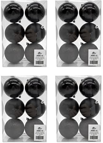 Kunststoff Weihnachtskugel Ø 8cm matt Hochglanz Glitzer Deko Kugel Christbaumschmuck schwarz 4 Sets - 24 Stück