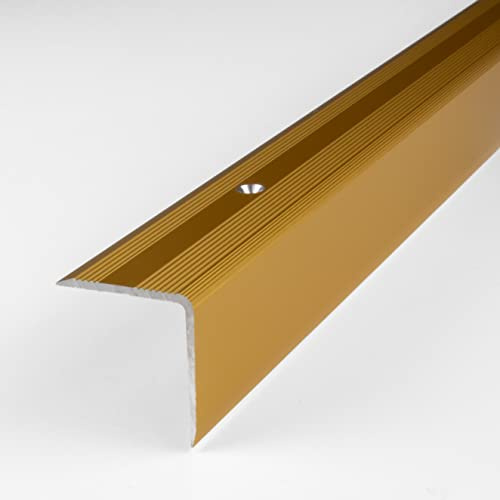 PROVISTON | Trappkant | Aluminium | Guld -färgad | Bredd 30 mm | Höjd 32 mm | Längd 1000 mm | Borrade | Trappkantprofil | Trappvinkel | Vinkelprofil | Kombinera vinkel | 1 del