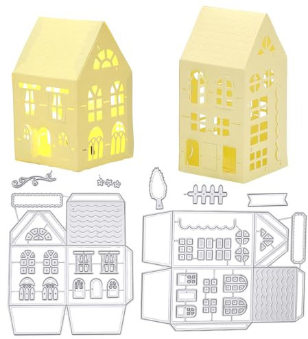 GLOBLELAND 3D-Haus-Stanzschablone, Prägeschablone, Karbonstahl, Stanzschablone, Metall, Basteln, Stanzformen für Kartenherstellung, Scrapbooking, Fotoalbum, Dekor