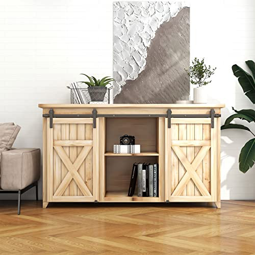 BONIKLUBA 4FT/122cm Mini Schiebetür-Hardware-Kit für Doppeltüren TV-Ständer, Kleiner Kleiderschrank (Keine Schranktür)