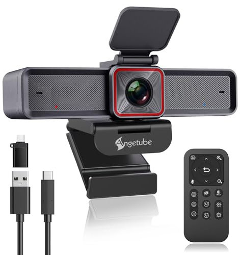 Angetube 4K Webcam with AI Tracking,Remote Control 4K Web Camera/10X Digital Zoom 1080P 60fps Web cam with USB 3.0 HDR/Dual Noise Cancelling Microphones for Video Calls/Meetings/Streaming/Skype/Zoom