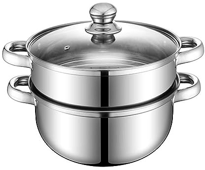 Steamer Pot for Cooking 8.8 inch Steamer Pot 2-tier Multipurpose 18/8 Stainless Steel Steam Pot Cookware with Lid for Vegetable, Dumpling, Stock, Sauce, Food