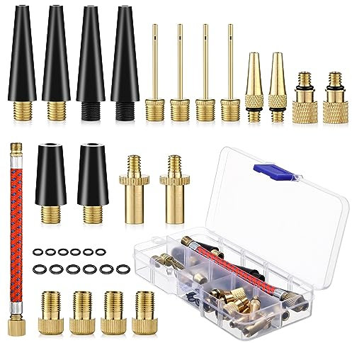 Miiepls 33 Stück Fahrradventil Adapter Set, DV SV AV Französisches Ventil Adapter, Ventiladapter für fahrräder, Luftpumpe Fahrradpumpen Adapter mit Aufblasbarer Schlauch, für Kompressor Fahrradpumpe