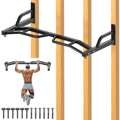 Kipika 48 Ceiling Mounted Pull Up Bar, Heavy Duty Multi-Grip Chin Up Bar,Mounted Pullup Bar, Adjustable Height, Pull Up Bands for Chin Ups & Body Stretching, Ideal for Home Gym and Strength Training (48 Wall Mounted Pull Up Bar)