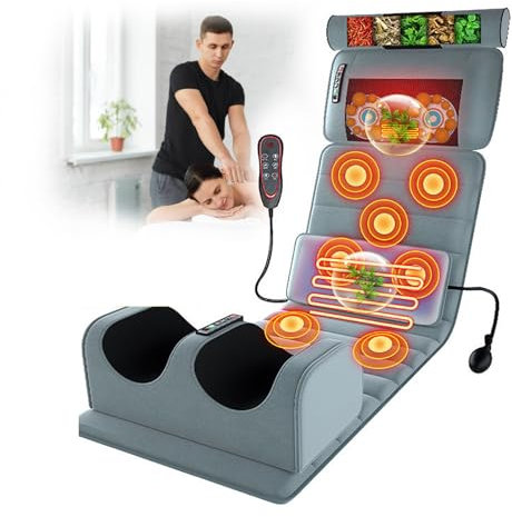 Tappetino Massaggiante con Calore - Materasso Massaggiante con Shiatsu Massaggiatore Collo Staccabile, Sedile Massaggiante con 10 Motori Vibranti,Cloth