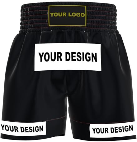 Amata Boxhose im Stil 1, Muay-Thai-Shorts, maßgeschneiderte Kampfkleidung, MMA-Ausrüstung, Kick-Outfit, Herren, Damen, Kinder, Erwachsene, Jungen, Mädchen, Schwarz, X-Klein