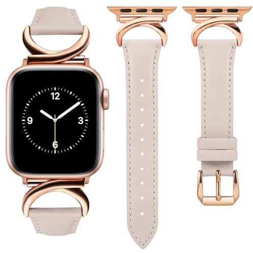 TOYOUTHS Lederarmband kompatibel mit Apple Watch Armband 44/45/46/49/42mm Damen, Schlank Elegant Armbänder mit C-förmiger Schnalle für iWatch 11 10 9 8 7 6 5 4 SE/Ultra 3 2 1, Polarstern/Rose Gold