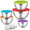Herogo Rührschüssel 5er Set Bunt, Edelstahl Schüssel mit luftdichten Deckeln, Metall Salatschüssel mit 3 Reibenaufsätzen zum Zubereiten/Backen/Servieren/Aufbewahren/Mixen, Spülmaschinenfest