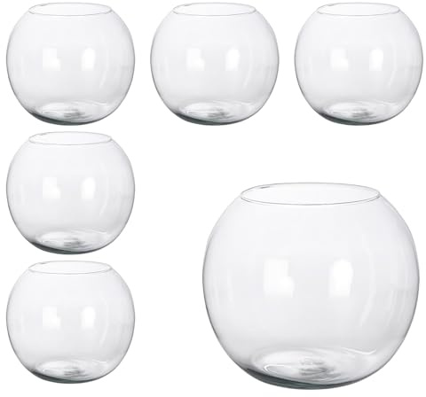 Vaso a sfera di vetro. Confezione da 6 unità per acquario, centro tavolo per ristoranti, bar, eventi. Vaso a sfera trasparente, mazzi di fiori, pietre, candele (10 cm 6 pezzi)