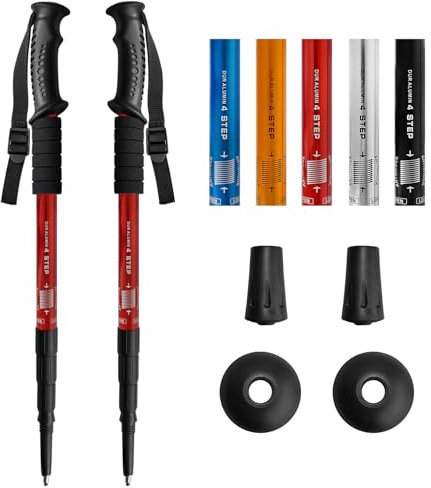 Ynaice Walking Stöcke, 2 Pack Teleskop Wanderstöcke Aluminium Ultraleicht Trekkingstöcke für Damen Kinder Herren Wanderstock Verstellbar 110cm-rot