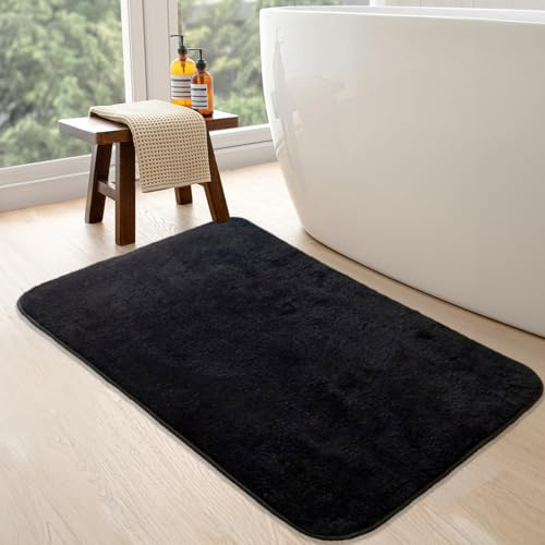 Bonny Home Schwarz rutschfeste Badematte 50x120 cm | Plüsch Badteppich | Weiche Bad- und Duschvorleger | Für Bad, Dusche und Toilette Maschinenwaschbar, Schnell Trocknend Badvorleger Relax