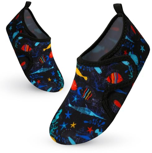 TMEOG Escarpines Niño Niña Zapatillas Agua Zapatos de Playa y Piscina Calcetines Natación de Antideslizante Calzado para el Agua Zapatos Descalzos para Niños(32/33 EU,Negro)