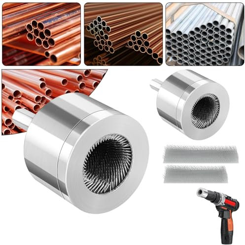 Flintronic Limpiador de tubos de cobre de metal, 15 + 22 mm, cepillo de limpieza de tubos de taladro, con cerdas de acero fino, para limpiar tubos de cobre, 2 cepillos de repuesto