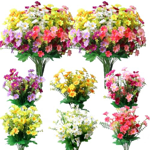 YXYQR 12 buntar utomhus konstgjord tusensköna silkesblommor falska vildblommor UV-beständiga falska blommor plastväxter grönska blomsterarrangemang för inomhus kruka vas gravar fönsterlåda utomhus