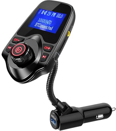 ONN Upgraded 2026 Bluetooth Car FM Transmitter, 1.44” LCD Display, Flexible Gooseneck, Hands-Free Calling, Dual USB Fast Charger, AUX & Micro SD Support for Cars, SUVs & Trucks