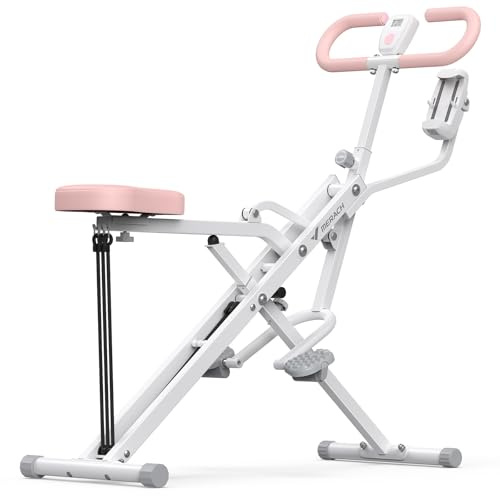MERACH 2 in 1 Squat Rowing Machine with Phone Pad Hold, Foldable Home Gym Equipment for Full Body Workout, Glutes, Legs & Core, 3 Resistance Bands, MAX 158kg (350lbs), 10 Min Assembly, R07 Pro - White
