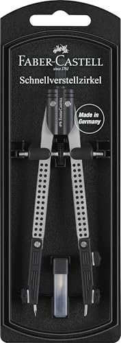 FABER-CASTELL 174037 - Schnellverstellzirkel mit Gelenk, inkl. Ersatzteile und Zirkelminen, Silber, Zirkel für Schule und Ausbildung