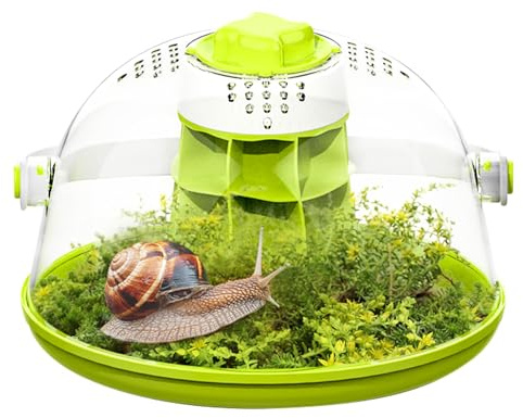 LURMMUE Small Animal Carrier — Round Transparent Snail Terrarium Kit for Kids, Portable Insect Habitat with Air Vents, Removable Base & Handle for Snails, Beetles, Spiders, Ladybugs