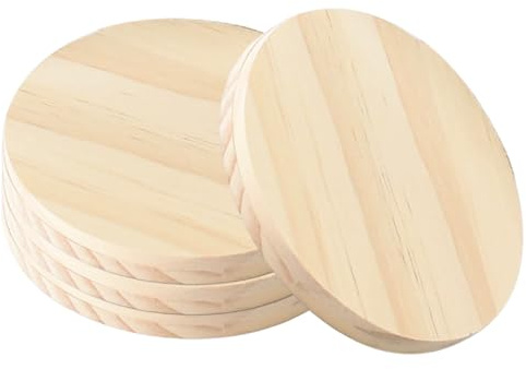 Zyiphor 4 Piezas Discos de Madera Sin Acabado Placa Madera Redonda 10cm Maderas Rodajas Natural Discos de Maderas Redondos para Manualidades, Navidad