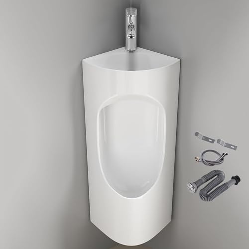 YUGXTH Urinoirs d'angle en céramique pour hommes, urinoir mural avec lavabo et robinet, toilettes de chasse d'eau commerciales pour les écoles et les lieux publics (Wit)