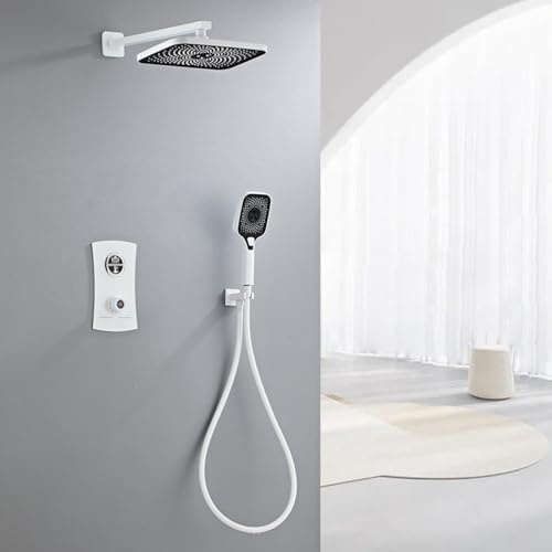 XCHSXYL Válvula mezcladora termostática empotrada, Mezclador de Ducha Empotrado Blanco, Cabezal de Ducha Rectangular, 3 Modos, Blanco-C, bifuncional