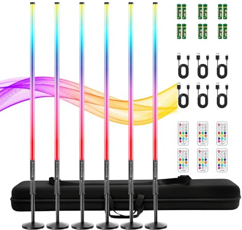 6 luci video a LED portatile da 120cm con treppiede, 2,4 G, luce per fotografia a LED, dimmerabile e modalità musica, batteria da 5000 mAh, Tubo luminoso RGB per YouTube,streaming di giochi,feste,bar