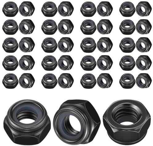 LIQWEI 60 Stück M6 Sechskantmuttern, Edelstahl Muttern Schwarz Selbstsichernde Muttern Kontermuttern V2A Schraubenmutter