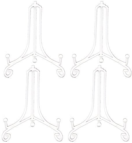 Tincogo (4 pack) 4 Inch White Iron Small Plate Stand Holder, Picture Easel, Display Stand For Cookie, Photo,Placecard or at Weddings, Birthday Party