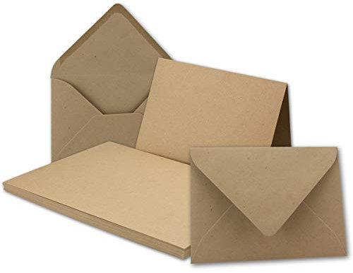 100x Vintage Kraftpapier Falt-Karten SET mit Umschlägen DIN B6-120 x 169 mm - braun - Recycling - Klapp-Karten blanko I UmWelt by GUSTAV NEUSER®