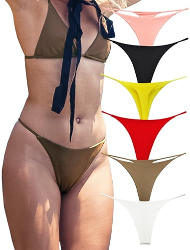 KUKU PANDA Sexy Tanga Mujer Hilo Pack de 6 G String Bragas Elástico Algodón Calzoncillos sin Costuras Thong Ropa Interior (B/W/R/Y/O/C, X-Small)