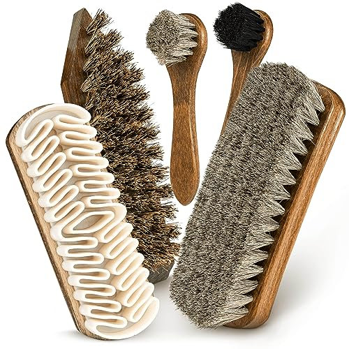 Berckland 5er Pack Schuhbürsten Komplettset – Made in Germany – Für Glatt- & Wildleder, Sneaker & Leder – Premium Pflege & Reinigung