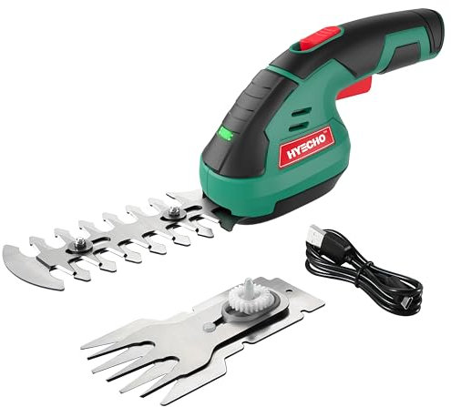HYECHO Tijera Cortacésped y Arreglasetos,7,2 V 2000 mAh, 2 Hojas y Cable Tipo C Tijeras cortacesped bateria Adecuado para desherbar y podar árboles
