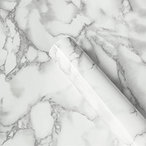 FENTIS Effetto Marmo Carta da Parati Autoadesiva Bianco e Nero Glitter Staccare e Attaccare Carta a Contatto Adesivi Murali per Cucina Camera da Letto Bagno Impermeabile 40x500cm