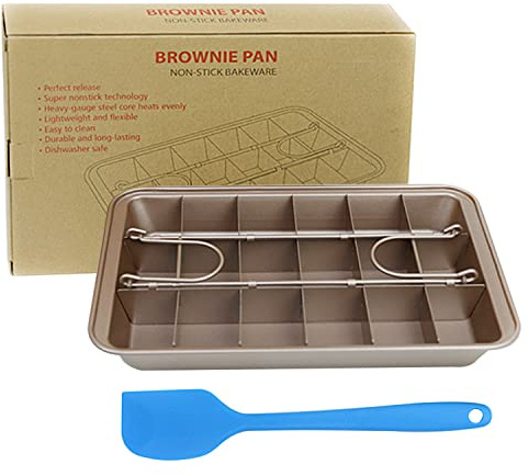 TYUI Non Stick Brownie Baking Pan with Dividers, 18 Pre-slice Non-stick Carbon Steel Rectangle Baking Pan Set for Oven Baking Bread, Square Mold Tray Brownie Pan for Baking Cake Biscuit Muffin