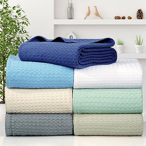 AAVNI HOMES 100% Cotton Waffle Weave Blanket, Queen Size (90 x 90) Lightweight Breathable Bed Blanket, Soft Woven Cotton Throw for Summer, All Season Home Decor, Light Grey